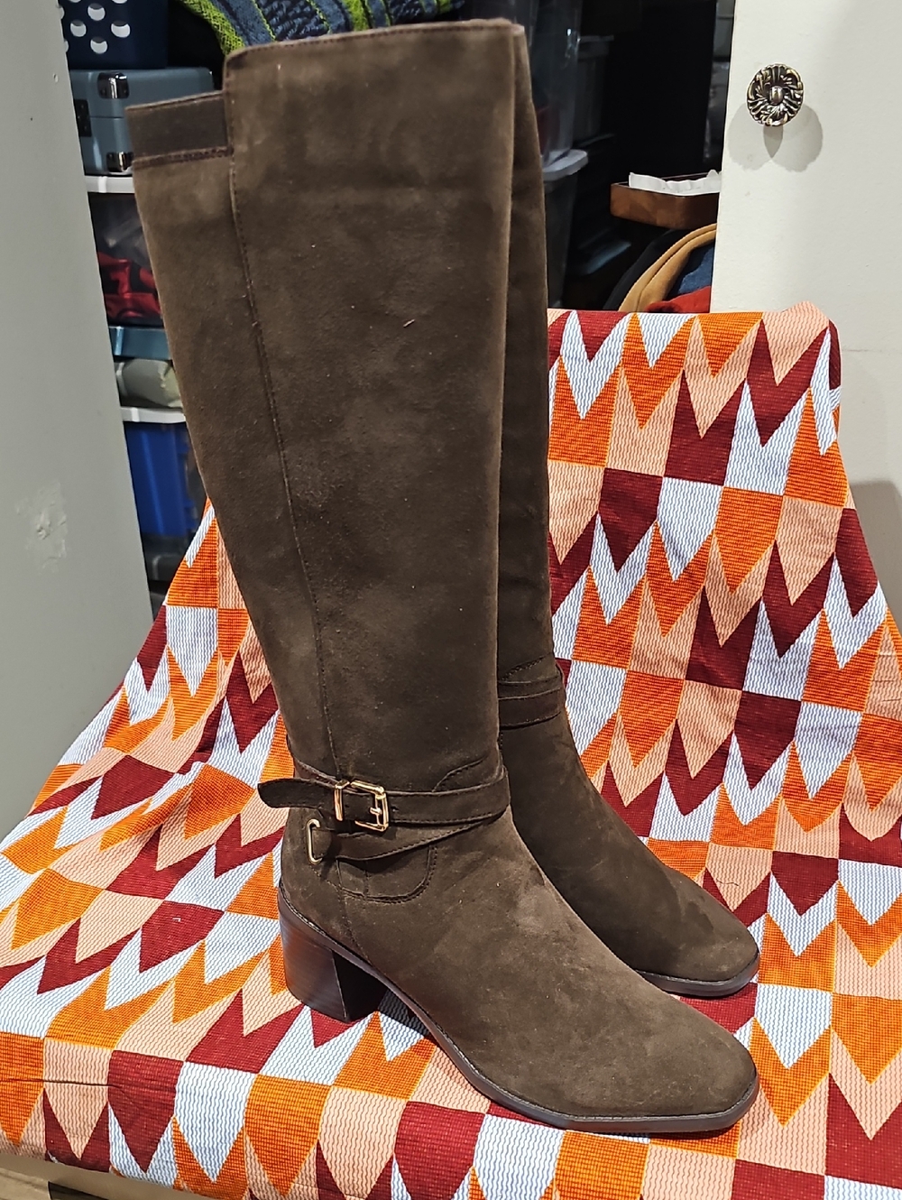 Easy Spirit Dark Brown Suede Knee High Boots with Buckle. Ladies Size 9 - Picture 2 of 12